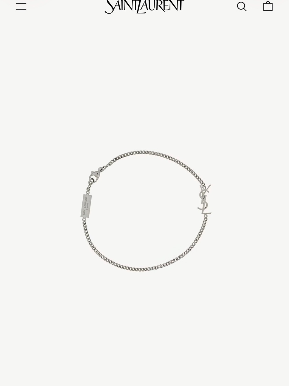Saint Laurent YSL Monogram Chain Bracelet Silver Tone Adjustable with Box